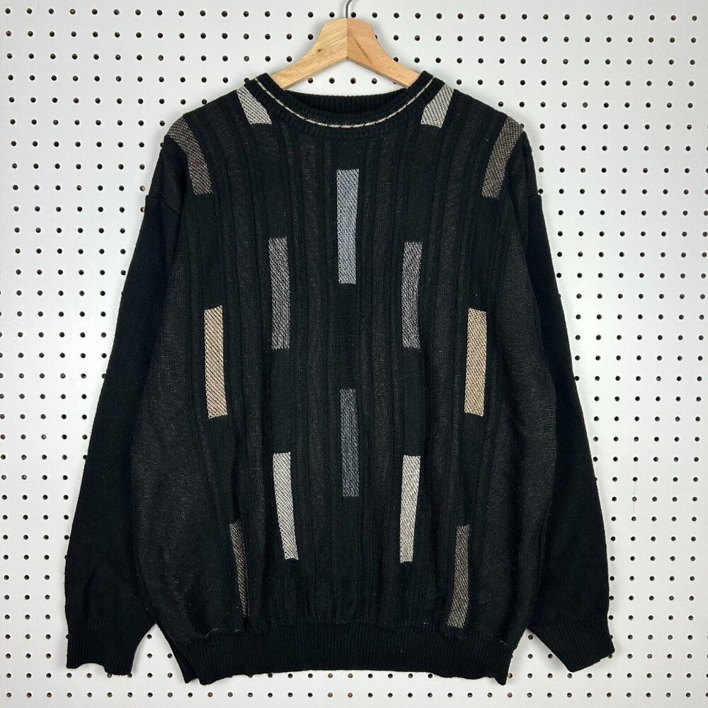Gachu 3D COOGI STYLE Knit Sweater‎ Size XL Black Gray Abstract Art Grandpa 90s